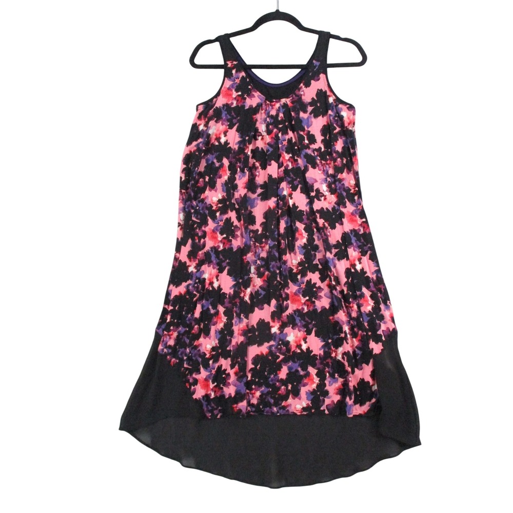 Womens Floral High Low Sleeveless Dress Pink Purple Black Scoop Neck Summer M